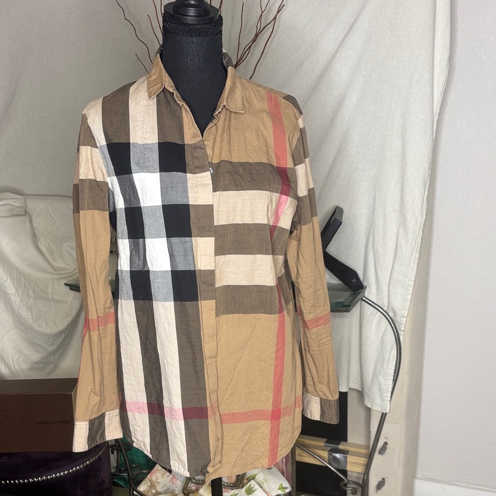 Burberry Brit Tan and Red Plaid Shirt